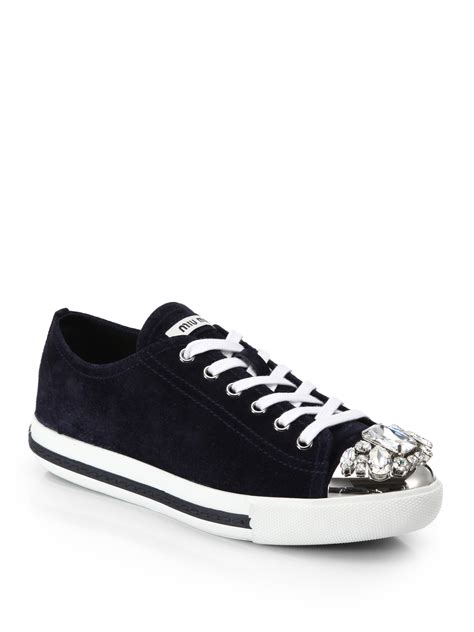 miu miu swarovski crystal cap-toe suede sneakers|Women's glitter and chunky sneakers .